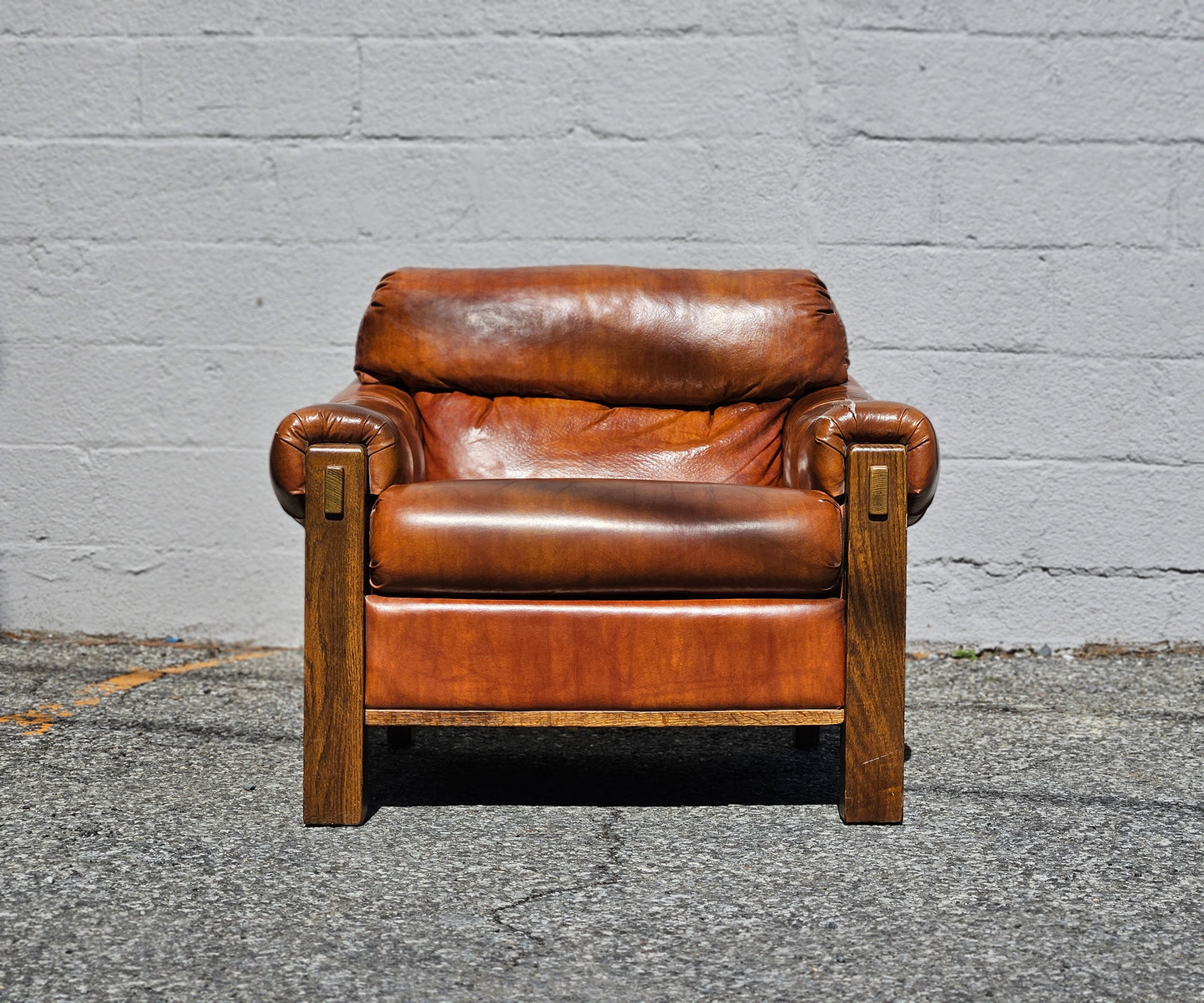 Naugahyde and Oak Lounge Chair