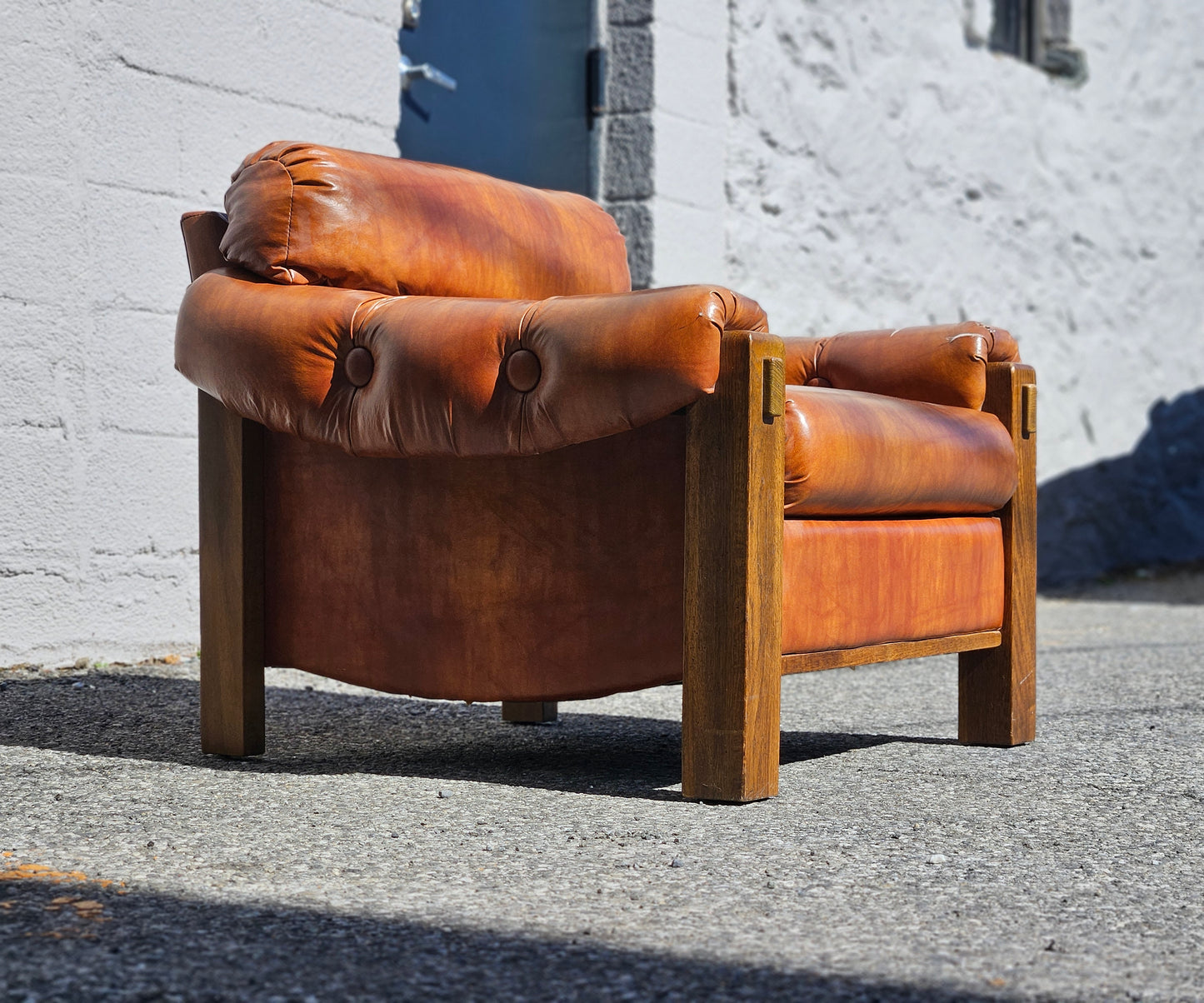 Naugahyde and Oak Lounge Chair