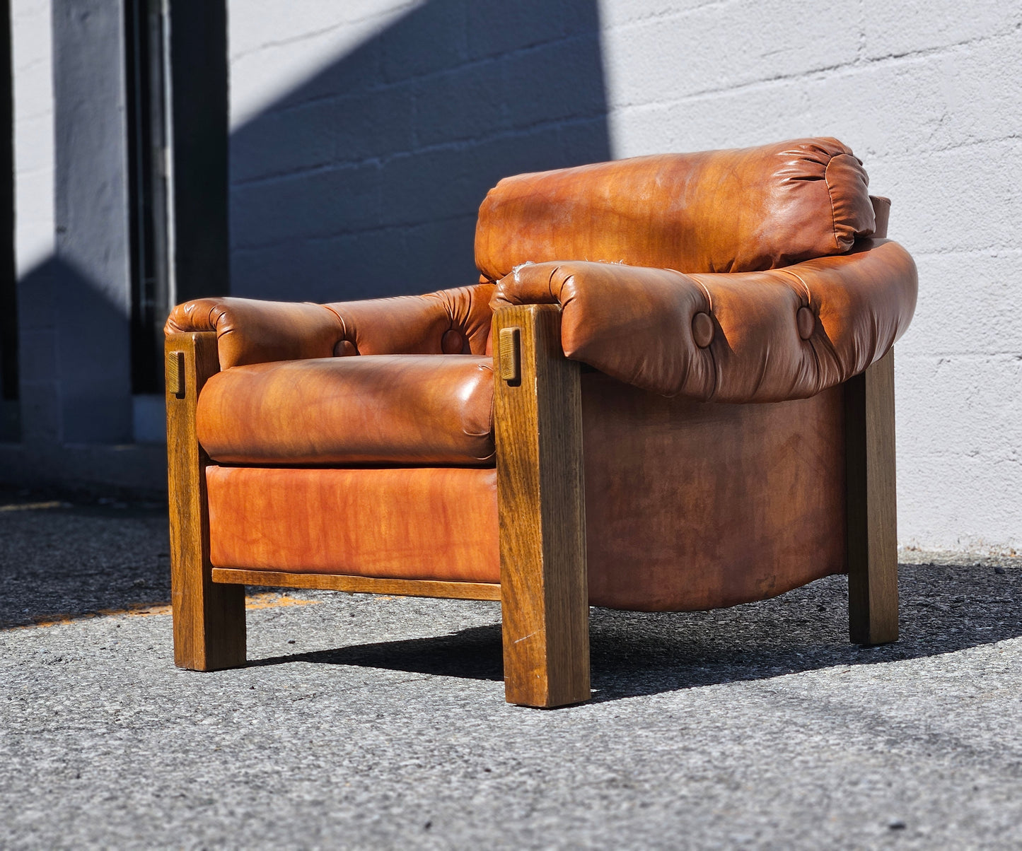 Naugahyde and Oak Lounge Chair