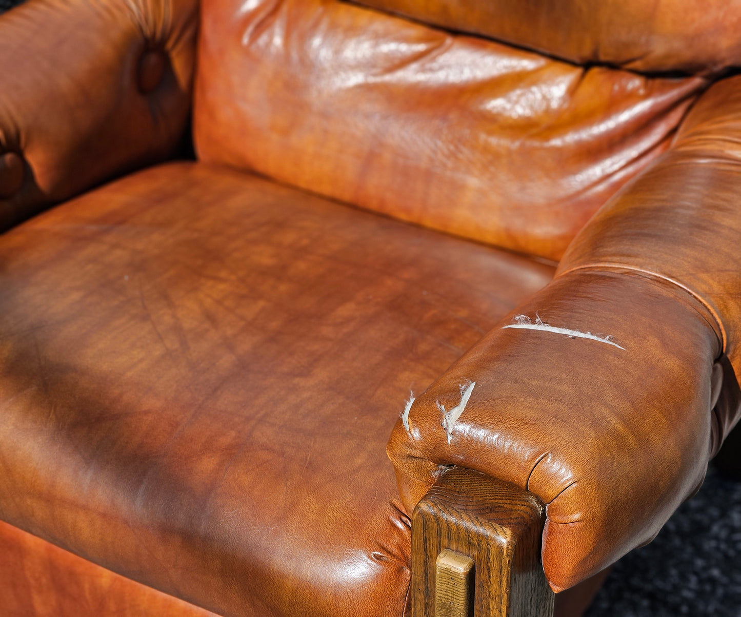 Naugahyde and Oak Lounge Chair