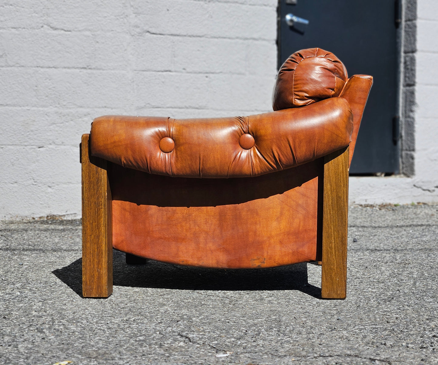 Naugahyde and Oak Lounge Chair