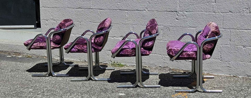 Jerry Johnson Mid Century Chrome Arcadia Sling Lounge Chairs