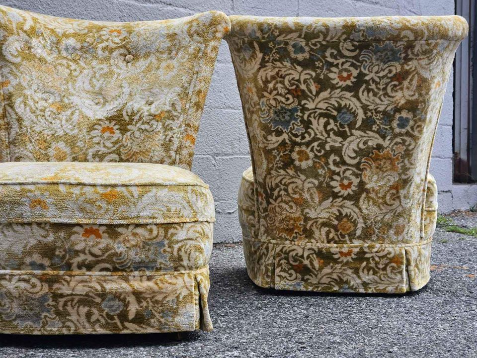 Vintage floral slipper chairs