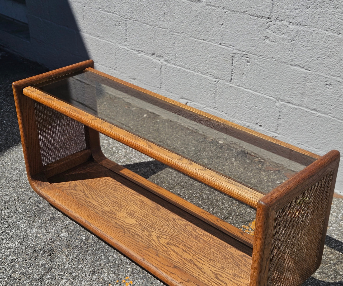 Oak & Rattan Console with Smoked Glass