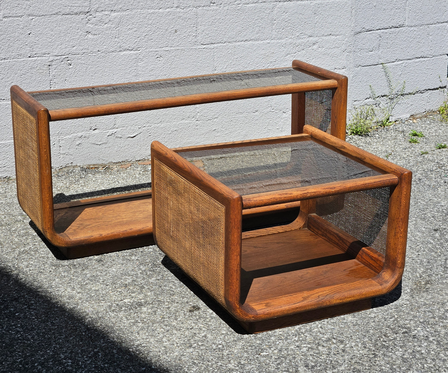 Oak & Rattan Table Set
