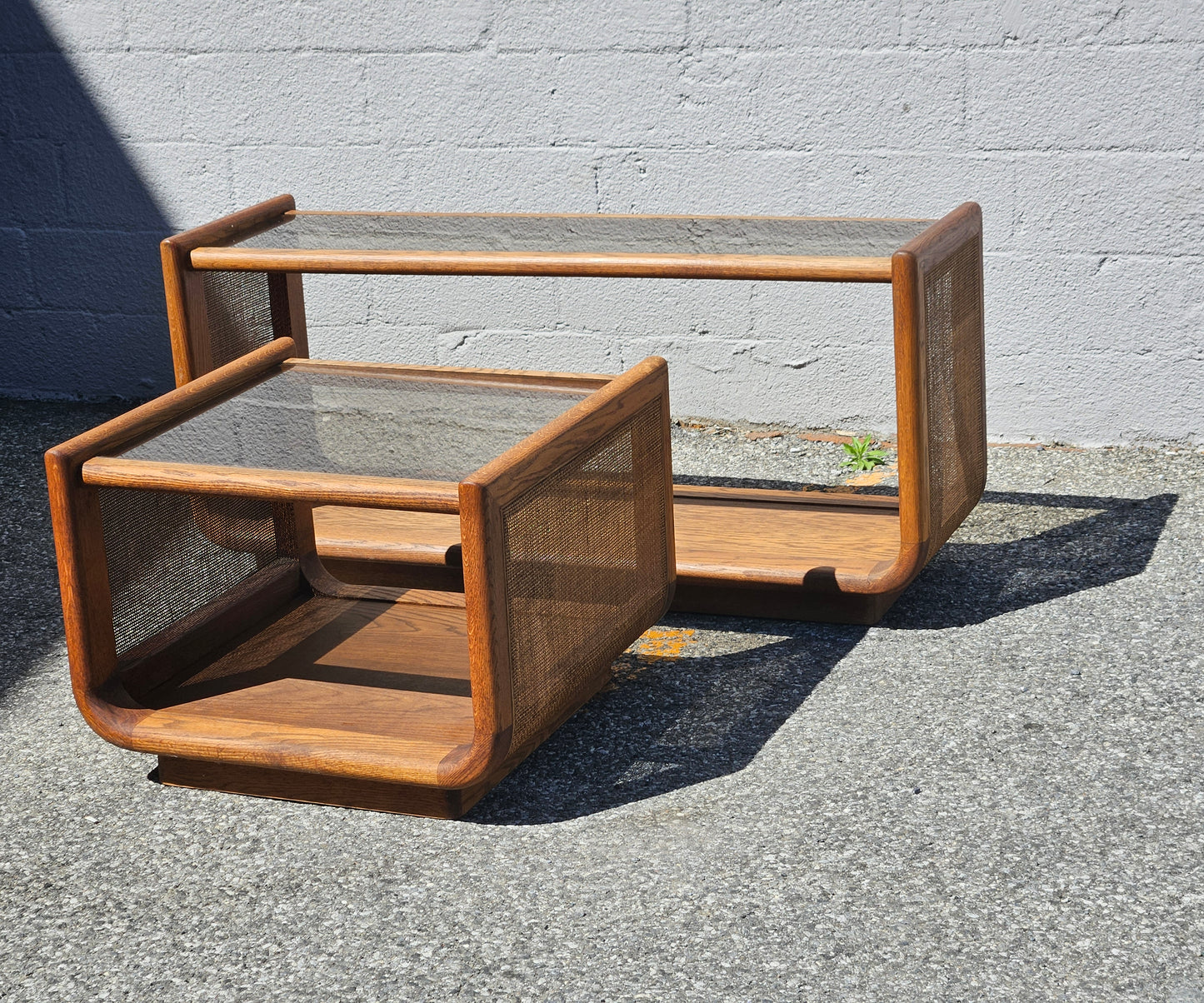 Oak & Rattan Table Set