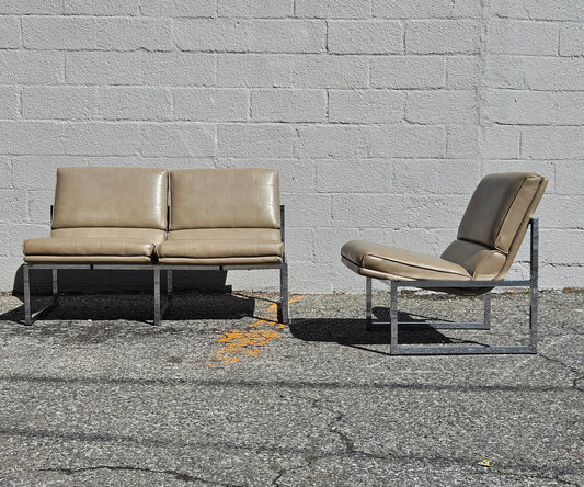 Vintage Chrome and Vinyl Bench Set