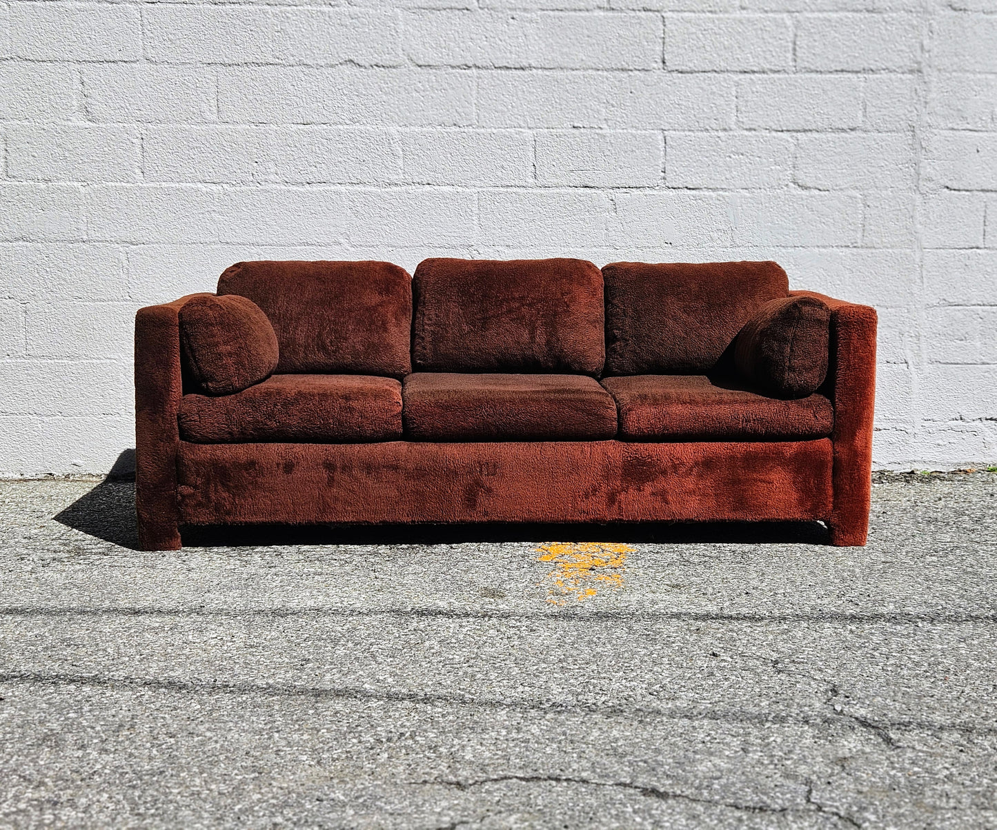 Brown Shag Tuxedo Sofa