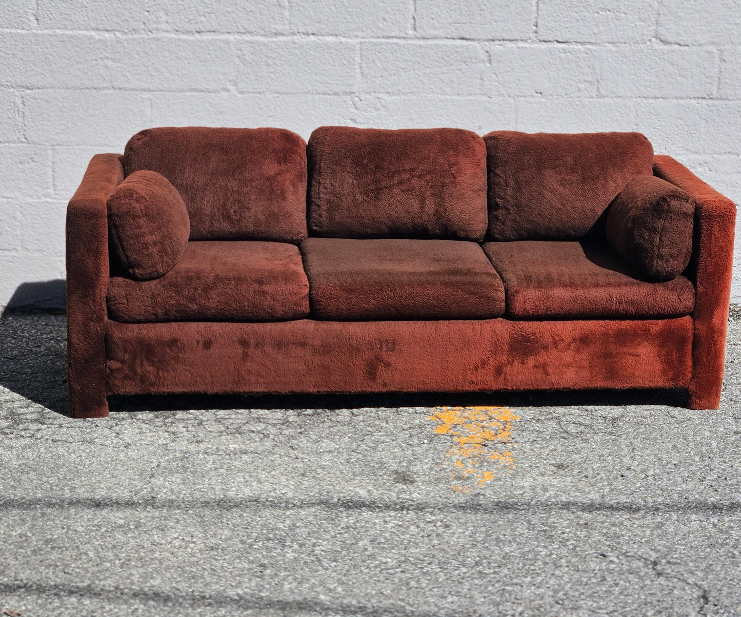 Brown Shag Tuxedo Sofa