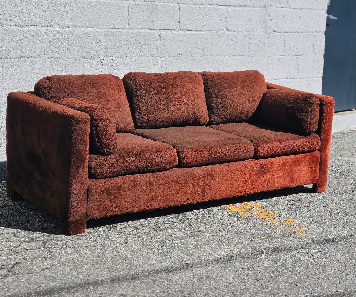 Brown Shag Tuxedo Sofa