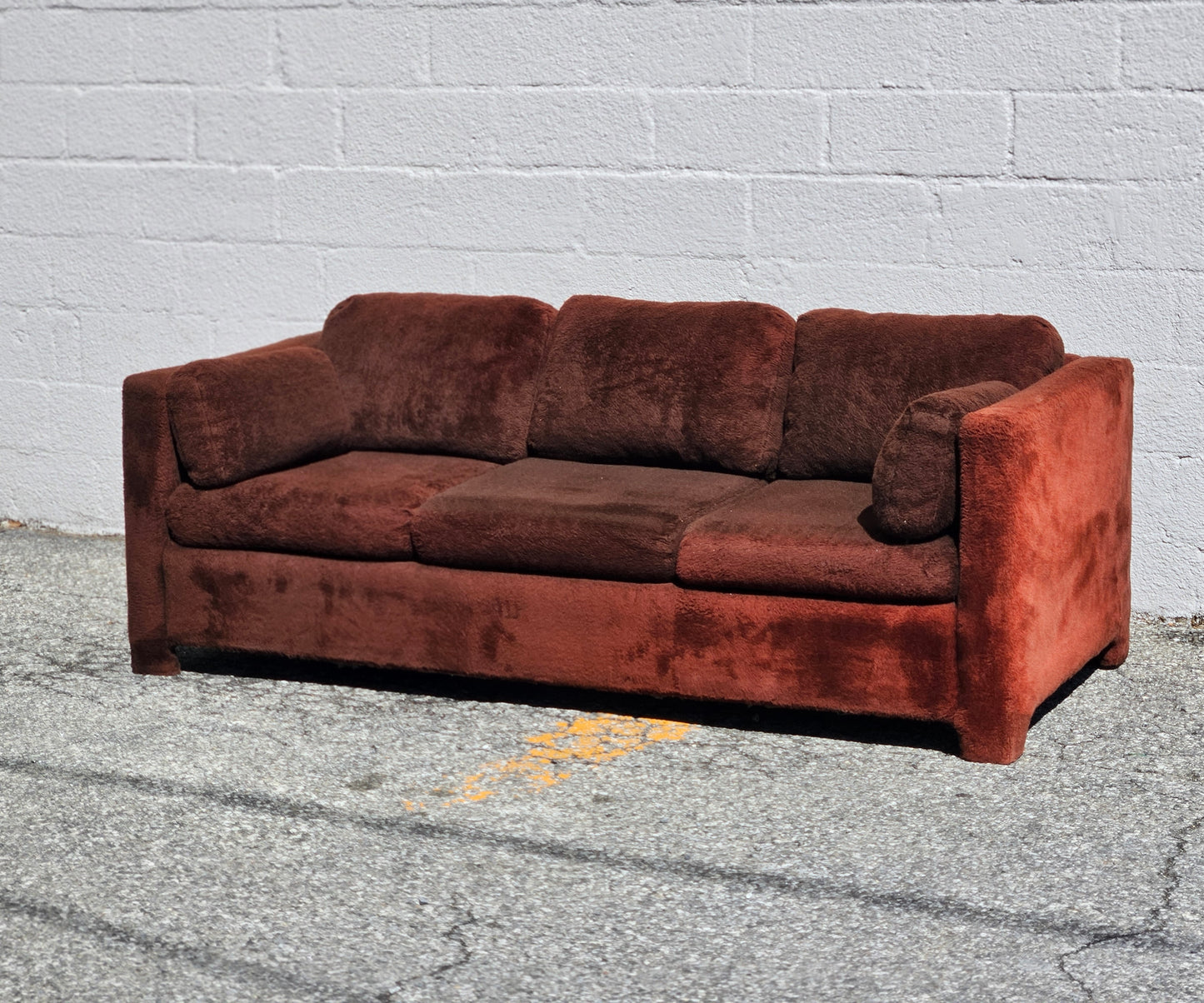 Brown Shag Tuxedo Sofa