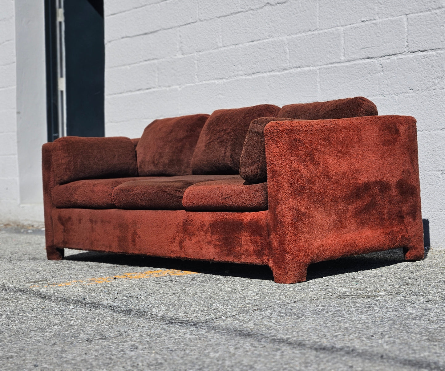 Brown Shag Tuxedo Sofa