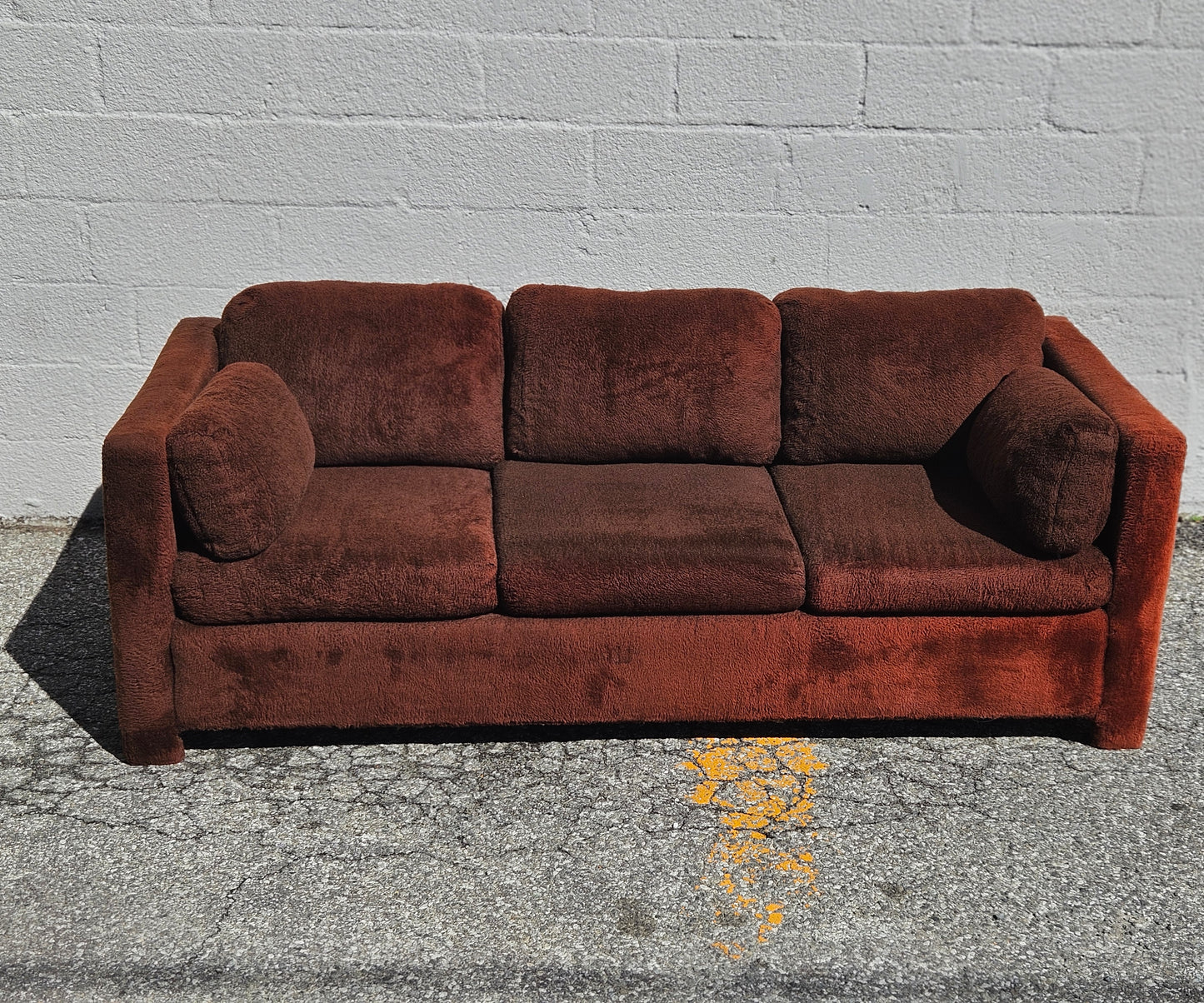 Brown Shag Tuxedo Sofa