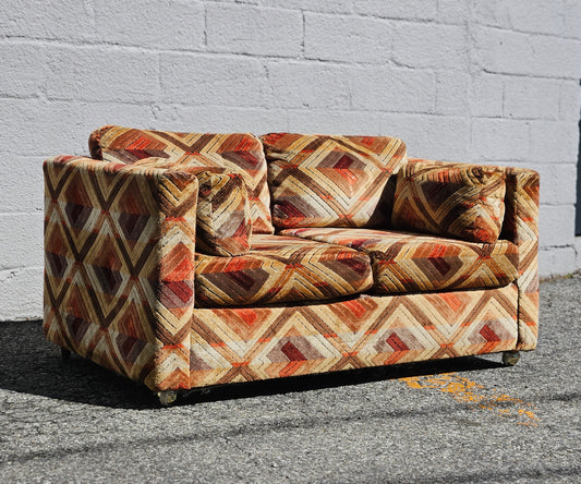 Jack Lenor Larson style geometric loveseat