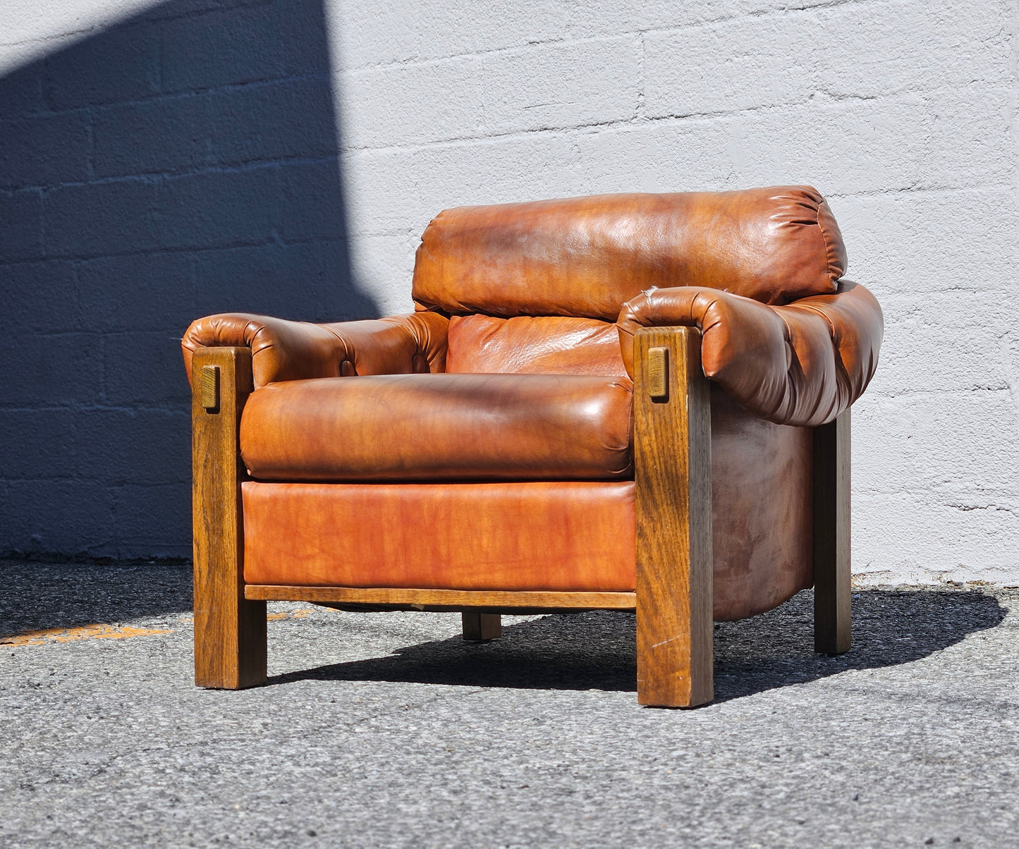 Naugahyde and Oak Lounge Chair