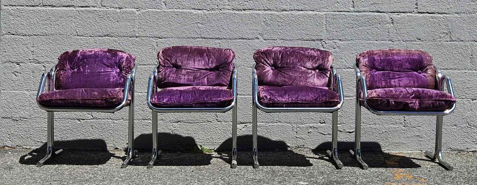 Jerry Johnson Mid Century Chrome Arcadia Sling Lounge Chairs