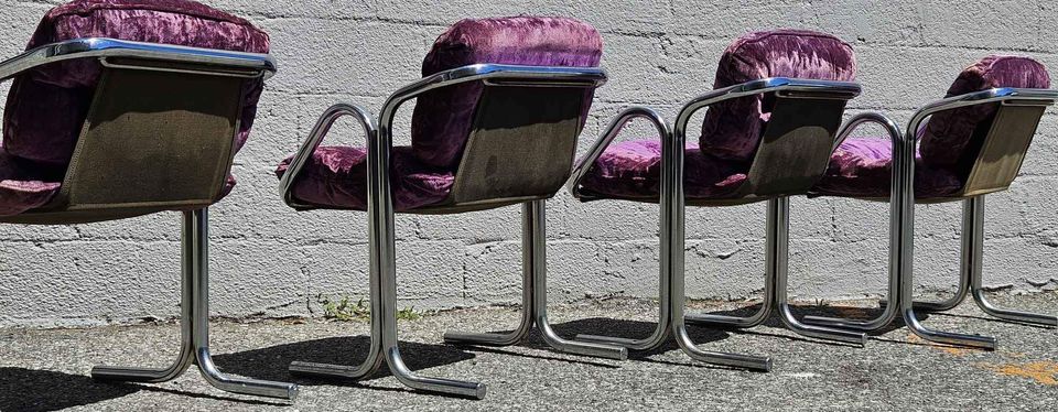 Jerry Johnson Mid Century Chrome Arcadia Sling Lounge Chairs