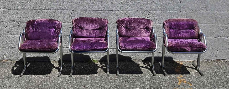 Jerry Johnson Mid Century Chrome Arcadia Sling Lounge Chairs