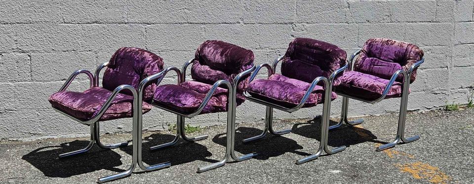 Jerry Johnson Mid Century Chrome Arcadia Sling Lounge Chairs