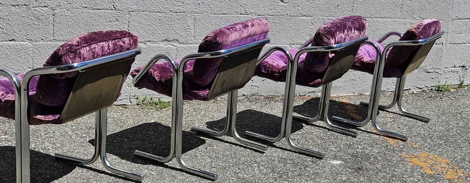Jerry Johnson Mid Century Chrome Arcadia Sling Lounge Chairs