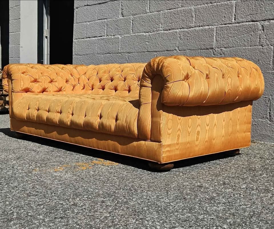 Orange Silk Chesterfield Sofa