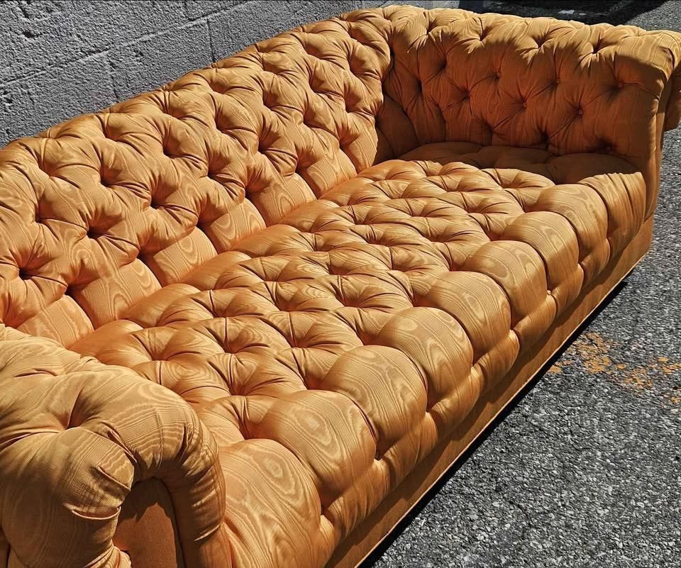 Orange Silk Chesterfield Sofa