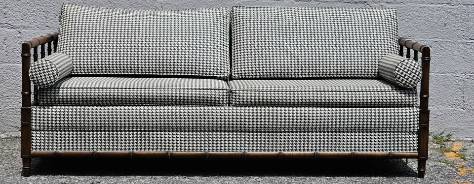 Vintage Houndstooth and Cane Sofa