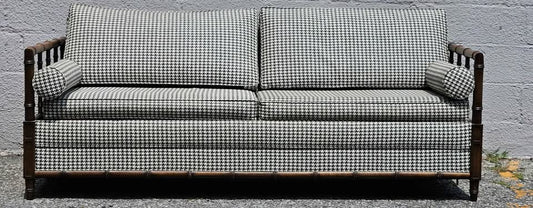 Vintage Houndstooth and Cane Sofa