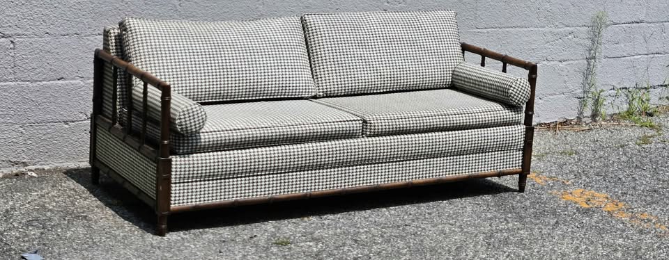 Vintage Houndstooth and Cane Sofa