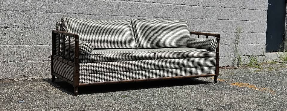 Vintage Houndstooth and Cane Sofa