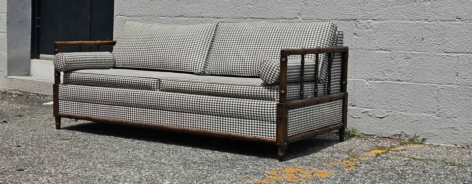 Vintage Houndstooth and Cane Sofa