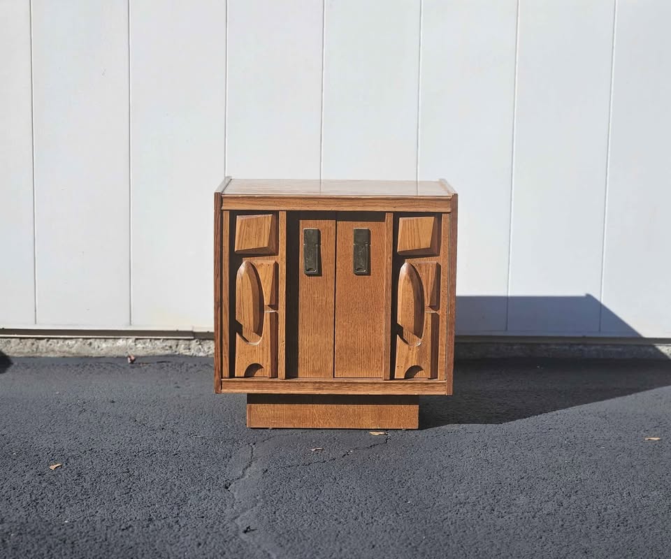 Mid-Century Tiki Brutalist Nightstand