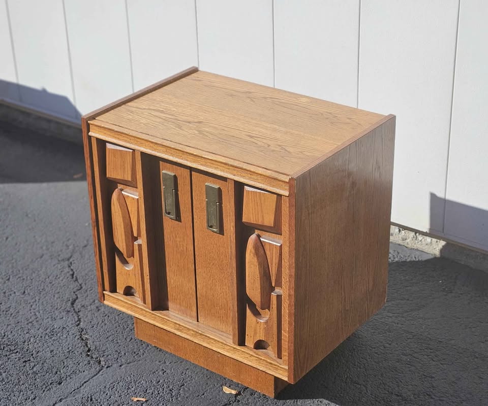Mid-Century Tiki Brutalist Nightstand