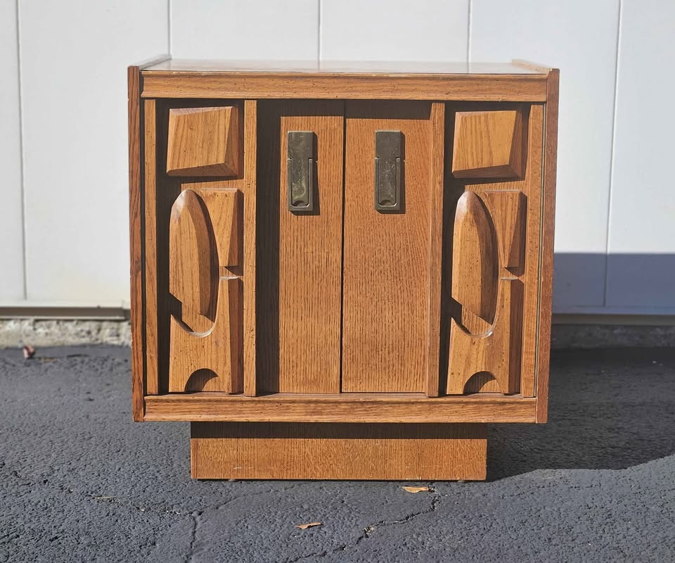 Mid-Century Tiki Brutalist Nightstand