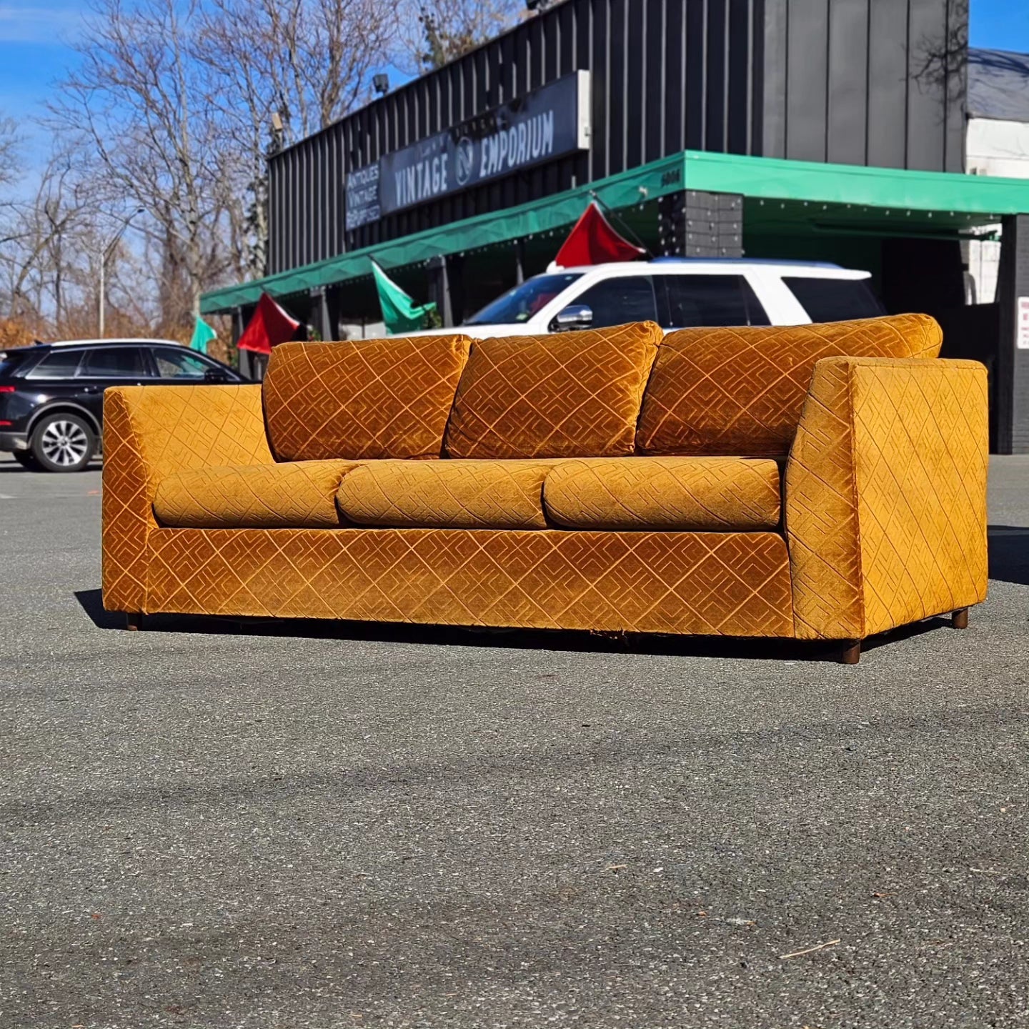 Burnt Orange Velvet Sofa
