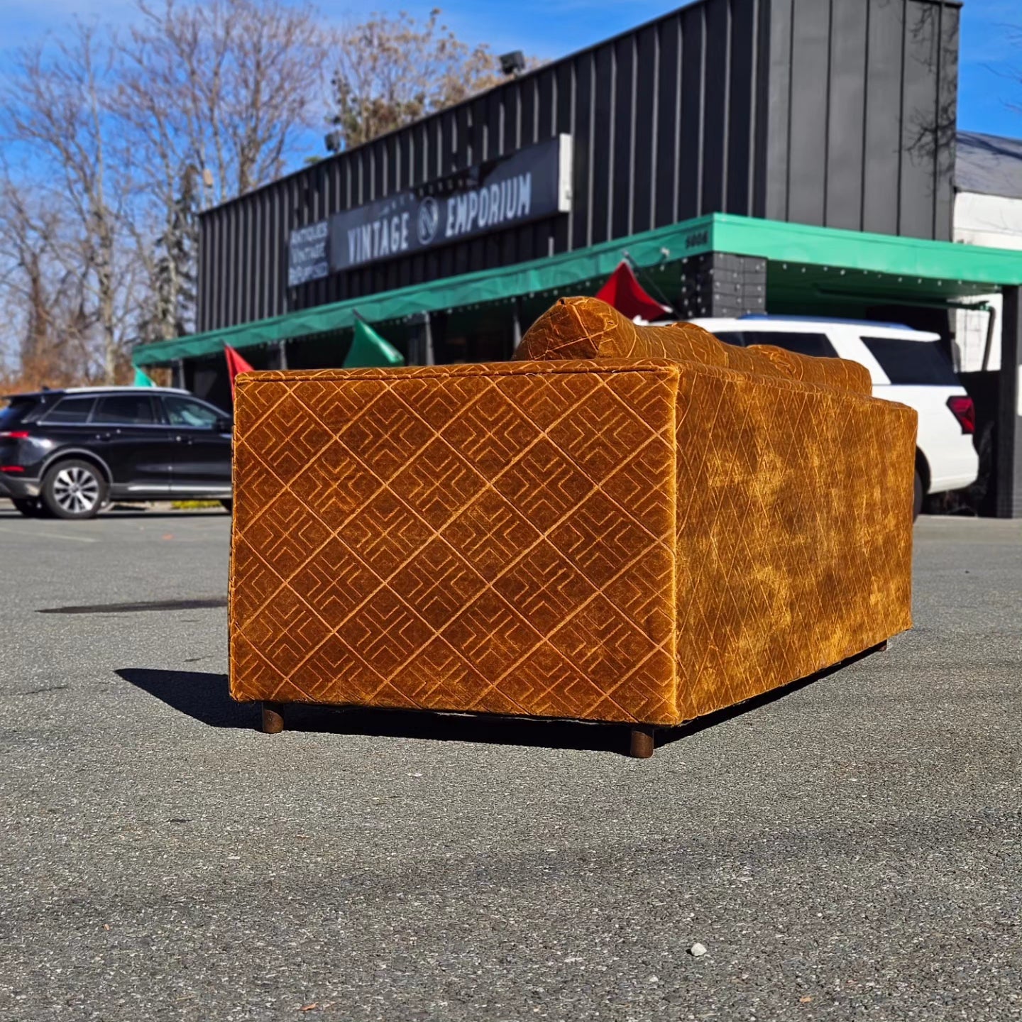 Burnt Orange Velvet Sofa