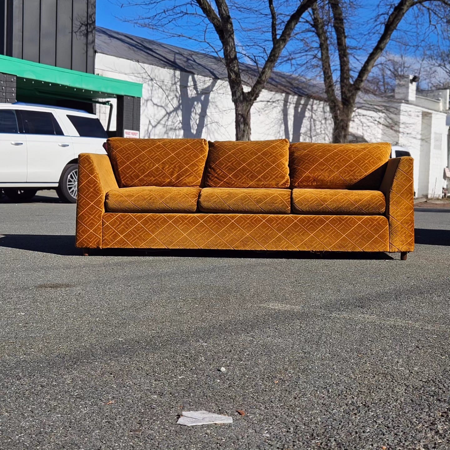 Burnt Orange Velvet Sofa