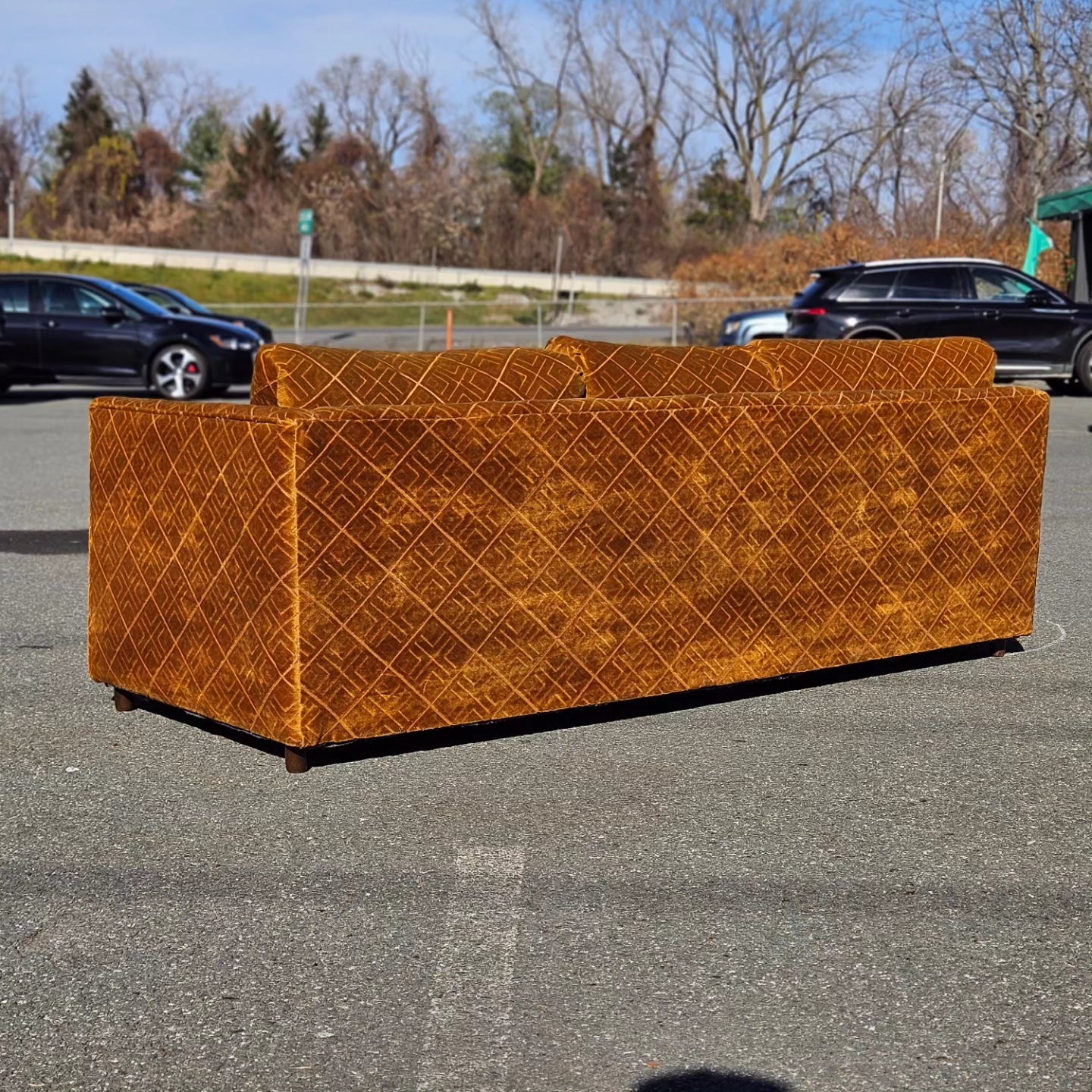 Burnt Orange Velvet Sofa