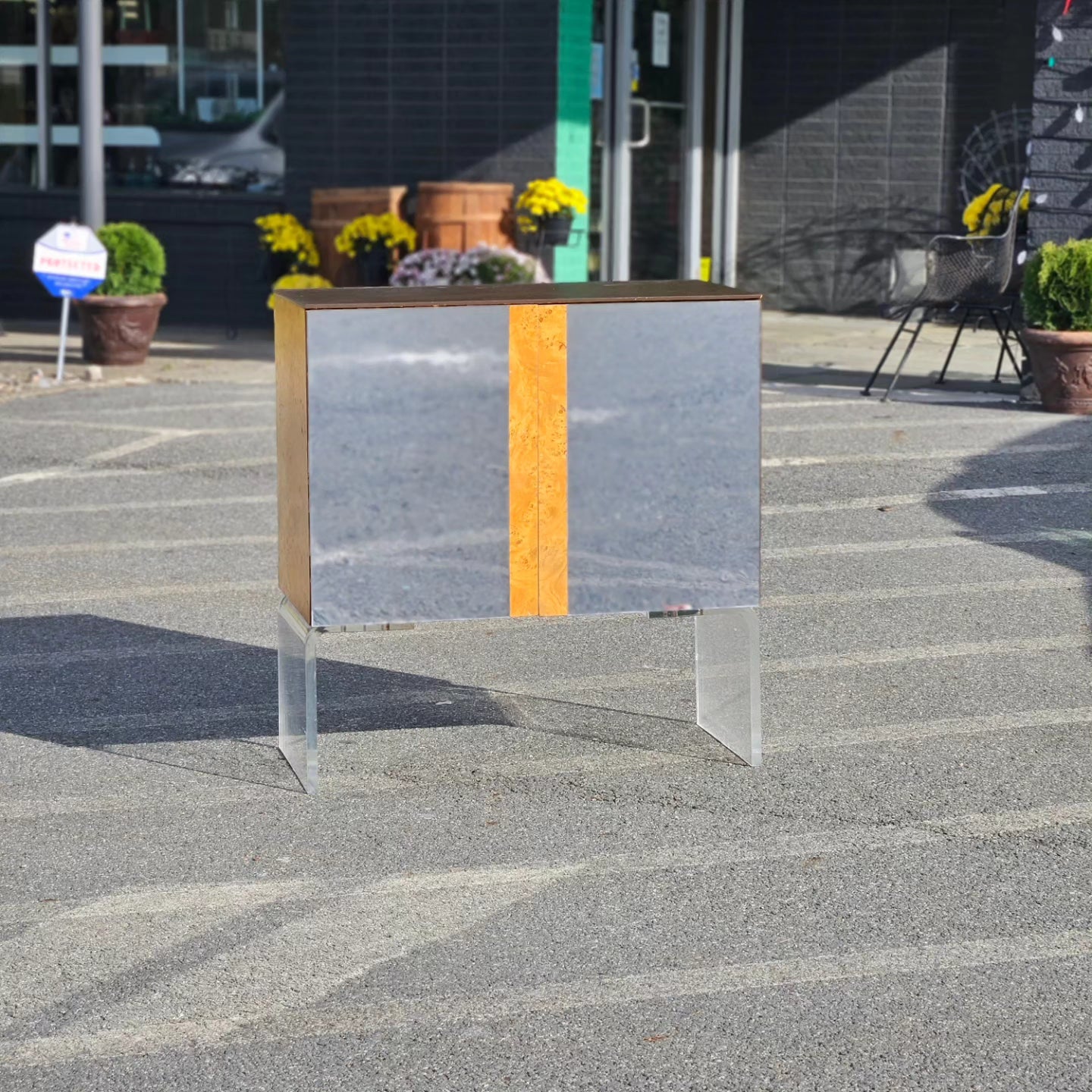 1960's Burlwood and Lucite Bar Cabinet.