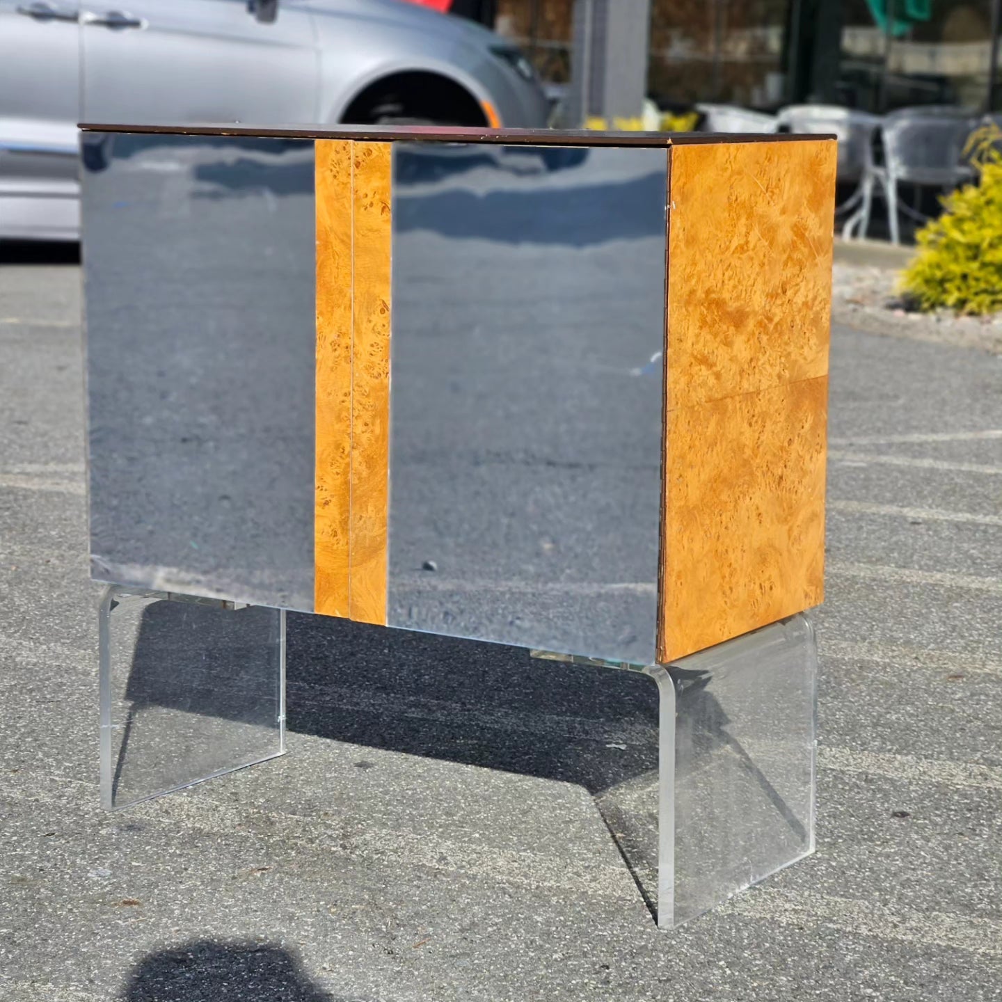 1960's Burlwood and Lucite Bar Cabinet.