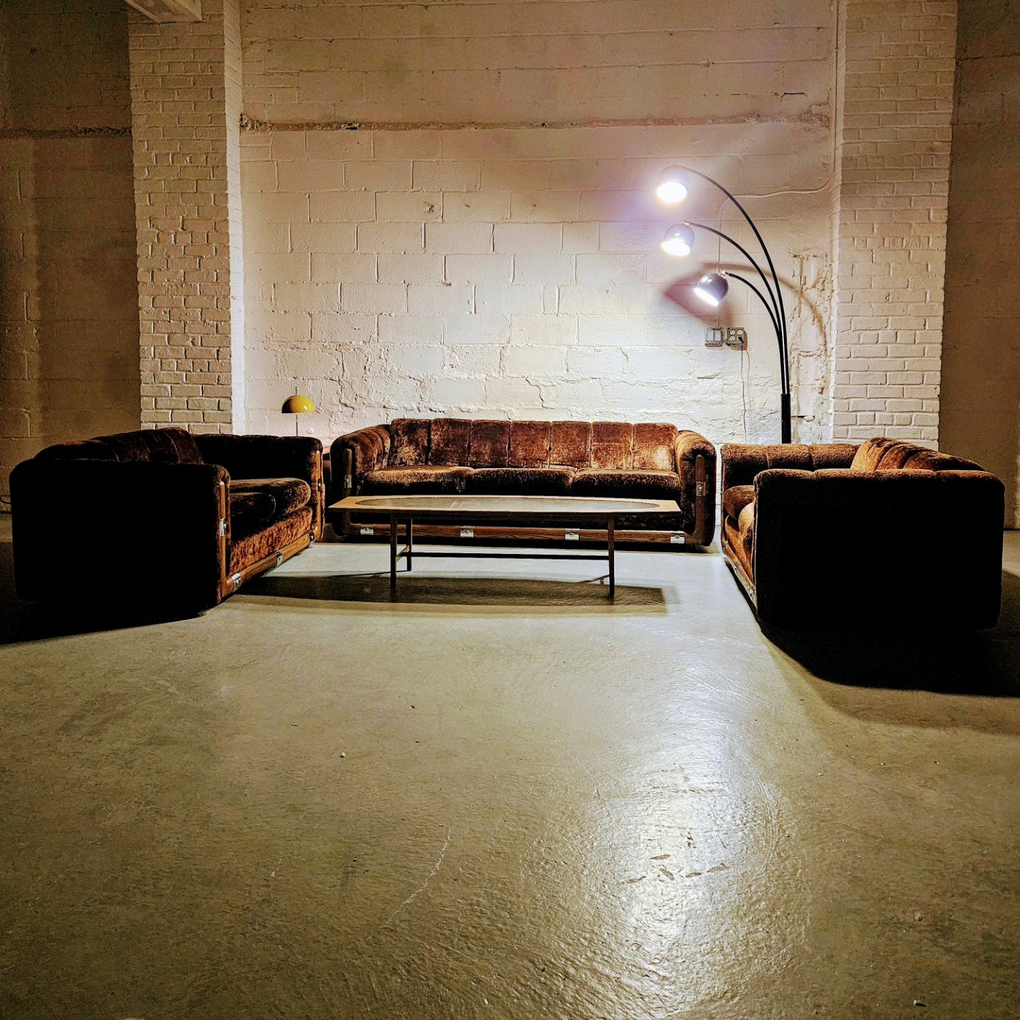 International Furniture Inc. Brown Crushed Velvet Sofa Set