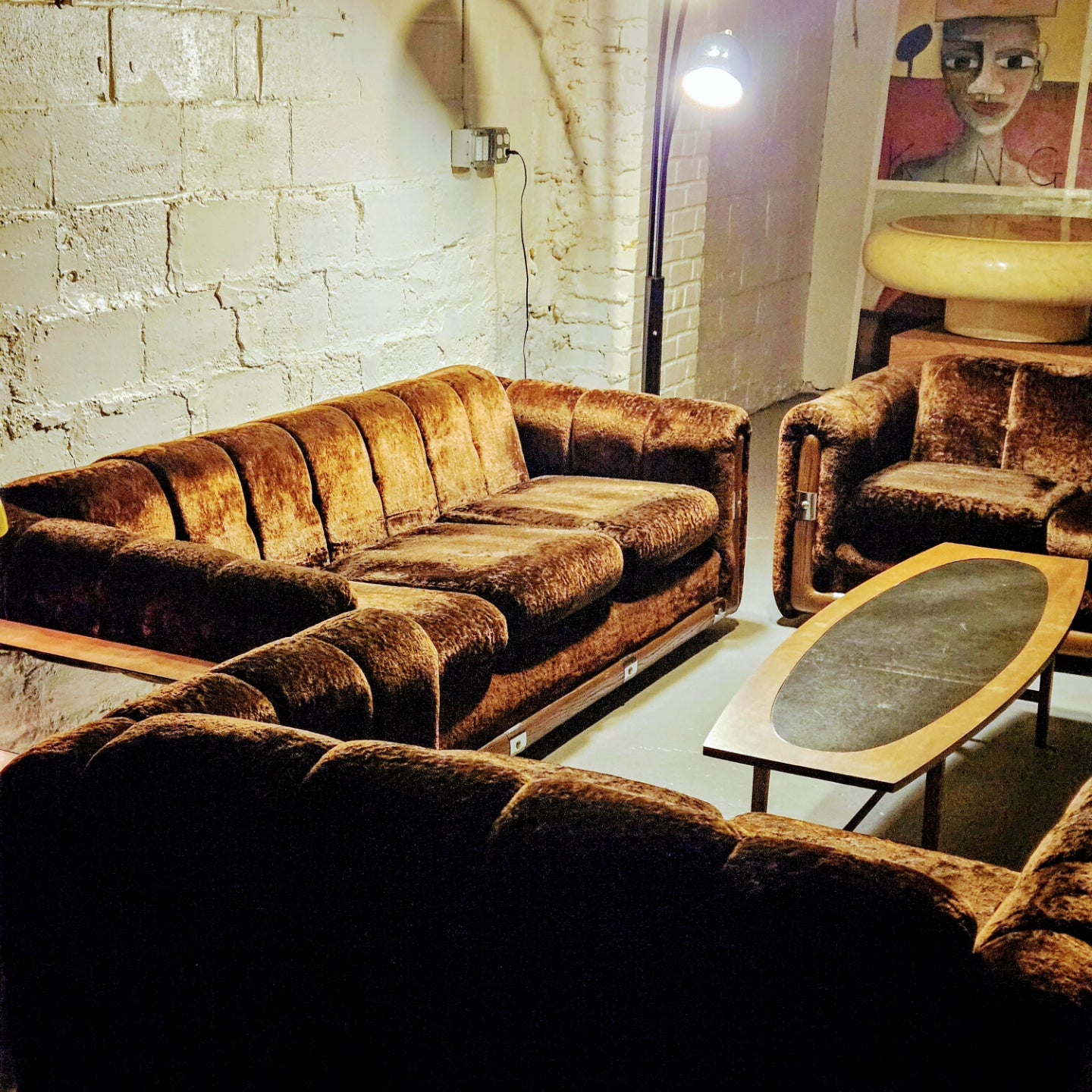 International Furniture Inc. Brown Crushed Velvet Sofa Set