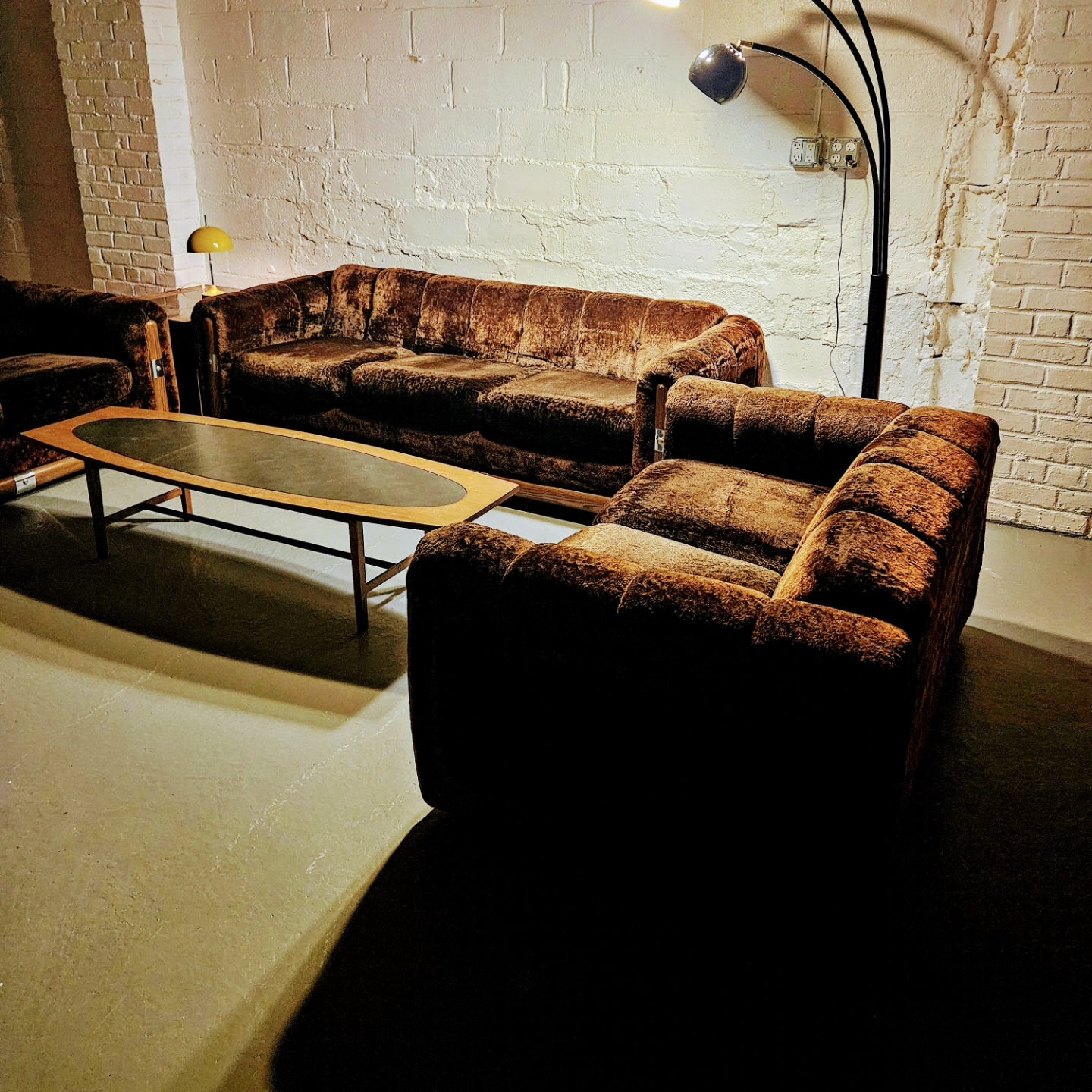 International Furniture Inc. Brown Crushed Velvet Sofa Set