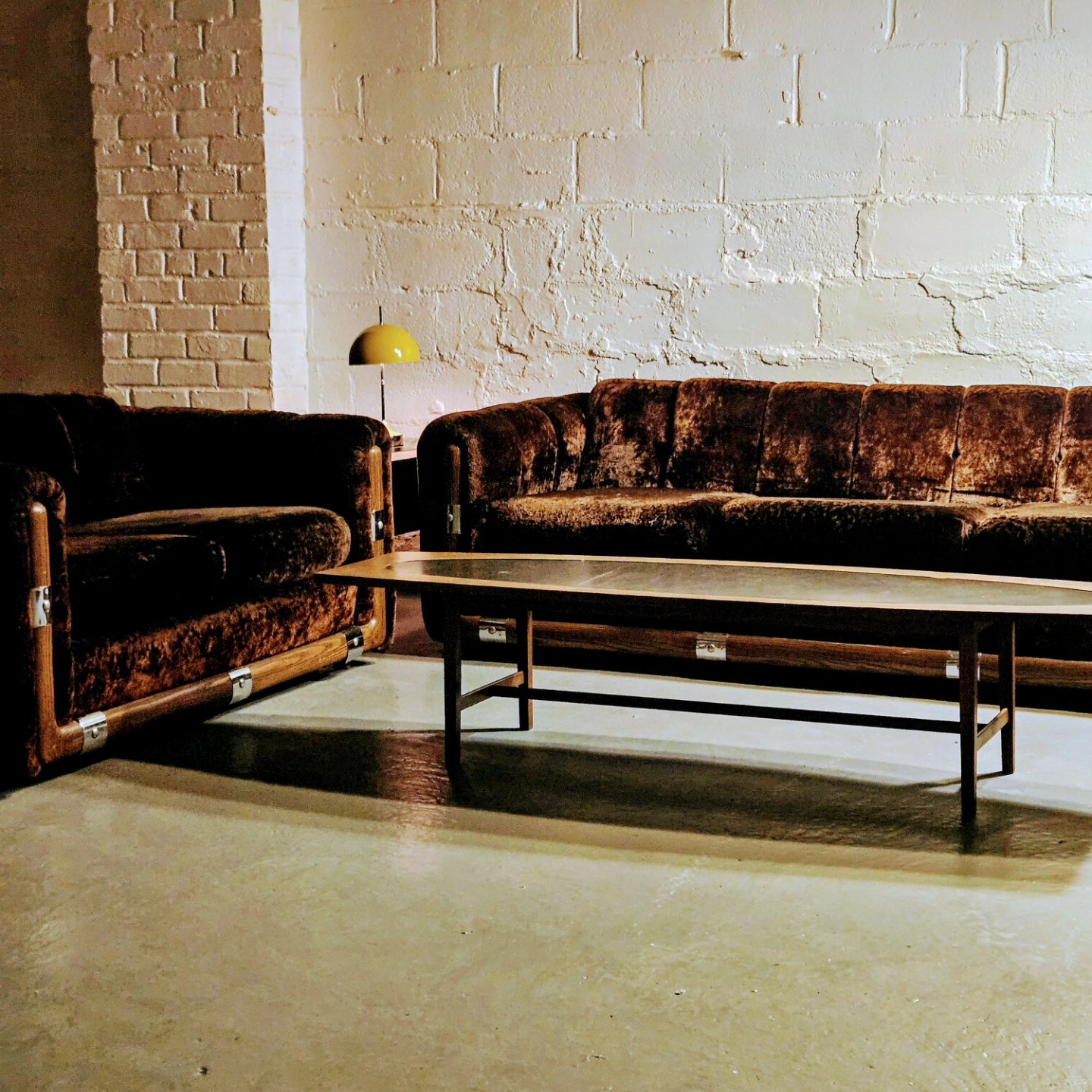 International Furniture Inc. Brown Crushed Velvet Sofa Set