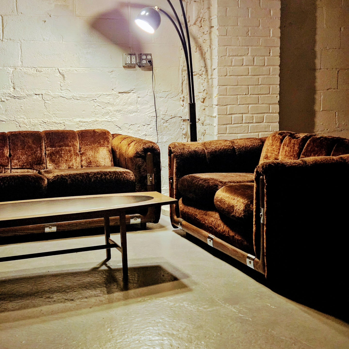 International Furniture Inc. Brown Crushed Velvet Sofa Set