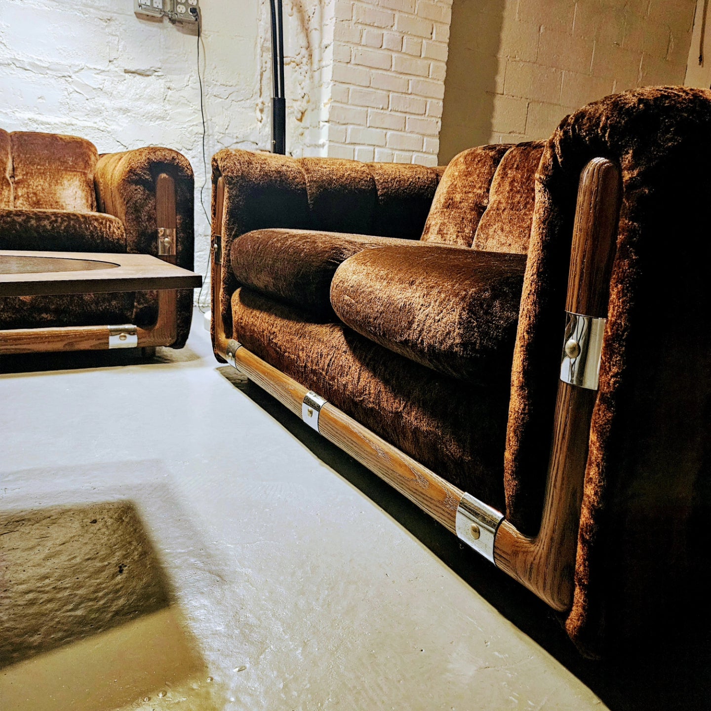 International Furniture Inc. Brown Crushed Velvet Sofa Set