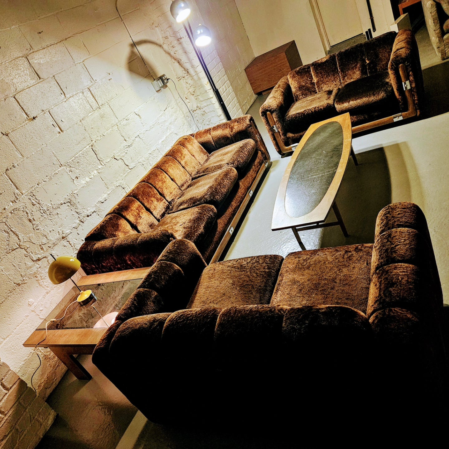 International Furniture Inc. Brown Crushed Velvet Sofa Set