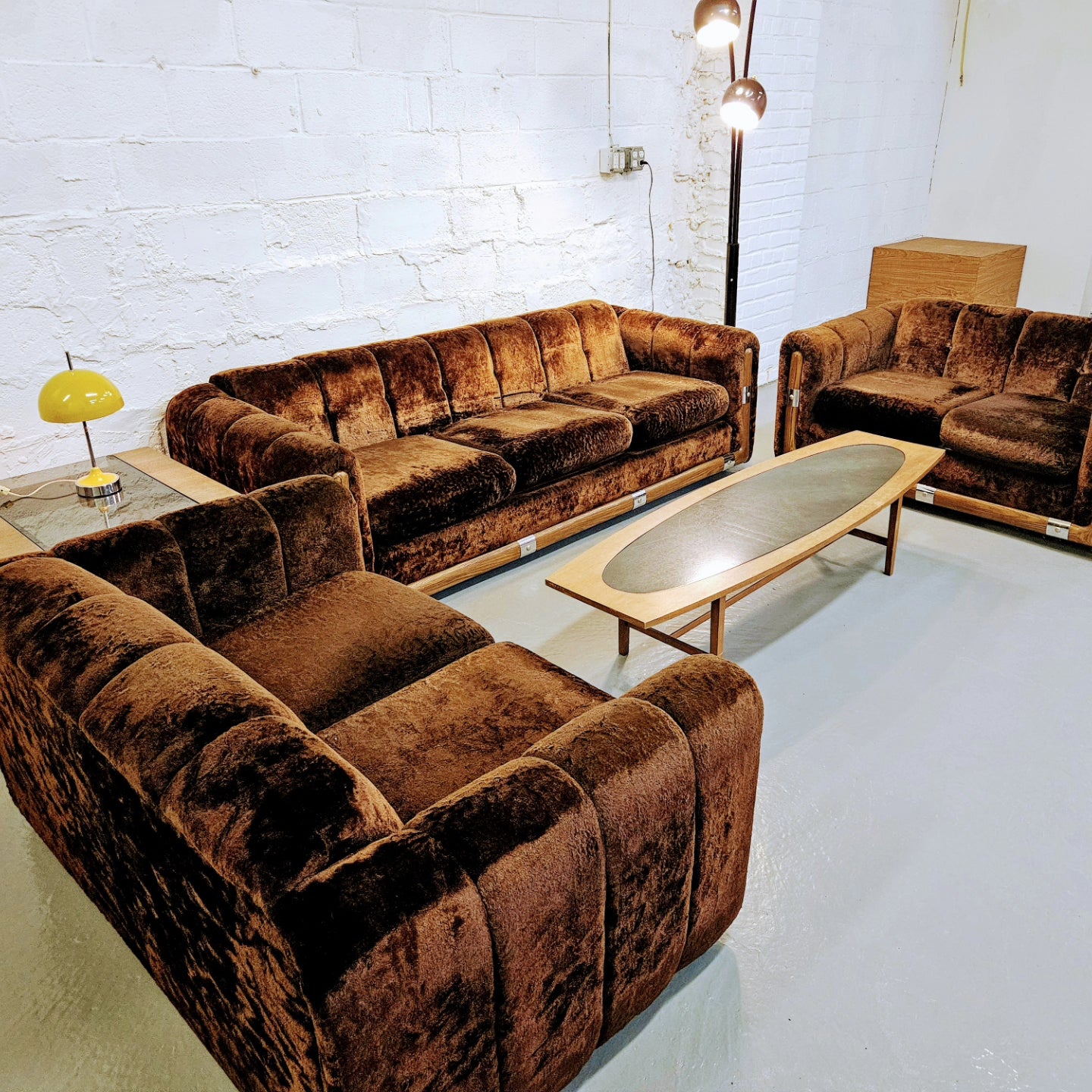 International Furniture Inc. Brown Crushed Velvet Sofa Set