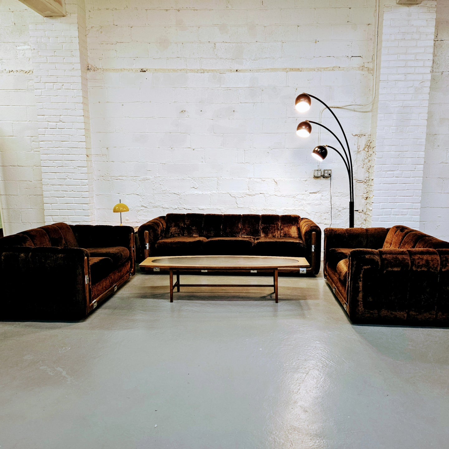 International Furniture Inc. Brown Crushed Velvet Sofa Set