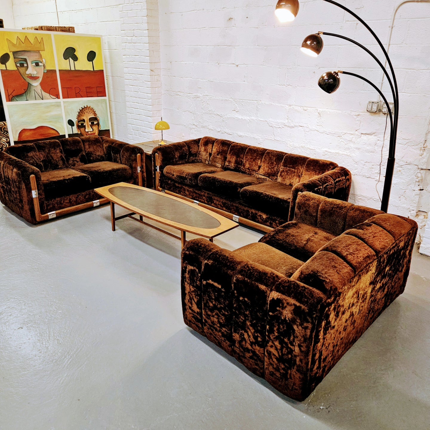 International Furniture Inc. Brown Crushed Velvet Sofa Set